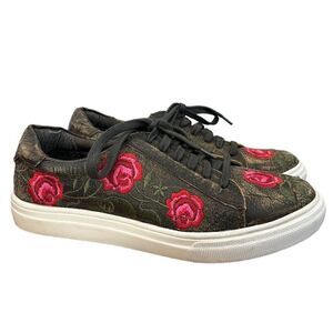 Roper Womens 6 Embroidered Rose Sneakers Brown Leather Madeline Shoes Lace Up